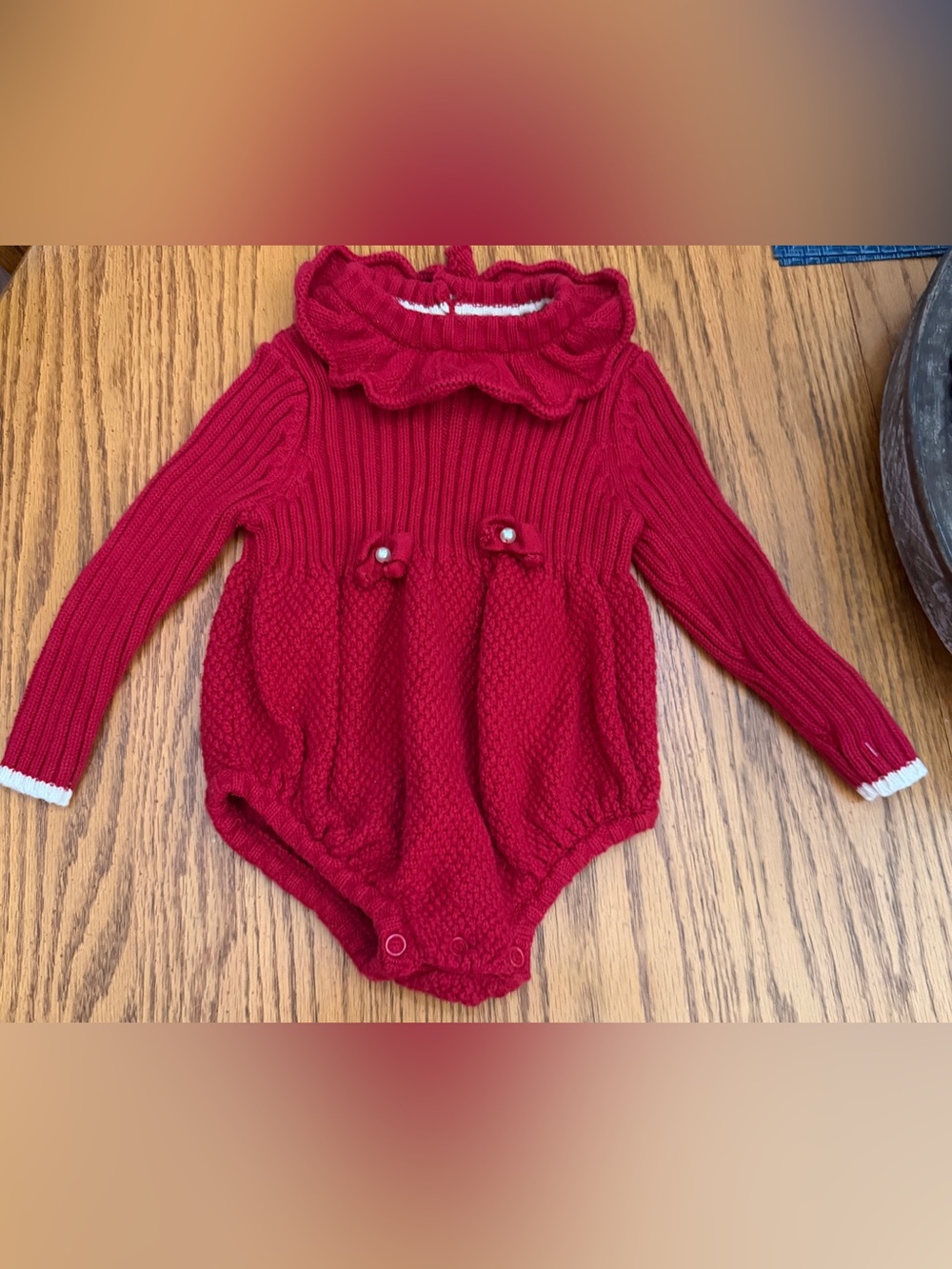 Shabby Chic Red Knit Ruffle Collar Baby Bodysuit